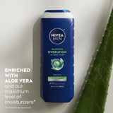 NIVEA MEN Maximum Hydration Body Wash for Dry Skin, Aloe Vera Enriched, 3-in-1 Moisturizing Body Wash, Face and Hair, Paraben Free, Vegan Formula, 16.9 Fl Oz Bottle, Pack of 3