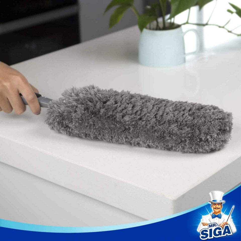 MR.SIGA lint-free microfiber duster for household cleaning, washable and reusable, gray