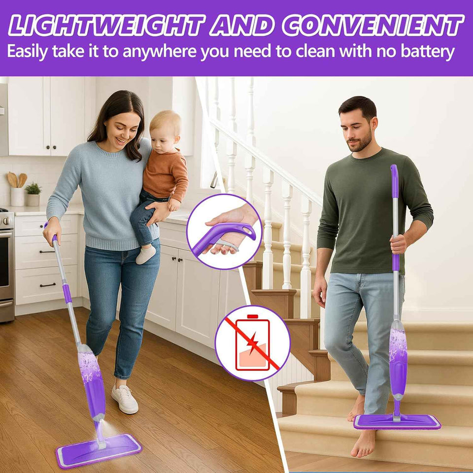 HOMTOYOU Spray Mops for Floor Cleaning: Wet Mop for Hardwood Tile Wood Laminate Vinyl - 3 Washable Microfiber Pads for Swiffer Powermop - Absorbs Pet Hair Dust
