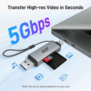 acer sd card reader usb c, dual slots usb 3.0 type c to micro sd card adapter for laptops and mobile devices