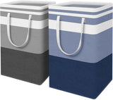 HomeHacks 2 Pack Large Laundry Baskets, Waterproof, Freestanding Laundry Hampers, Collapsible Clothes Hamper with Reinforced Handles in Laundry Room, College Dorm, Bathroom, Bedroom (Grey, 75Lx2)