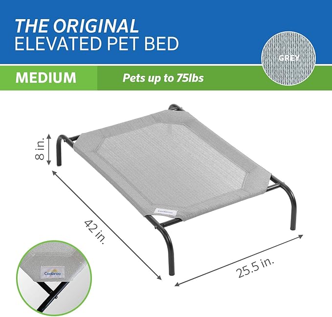 Coolaroo Original Elevated Dog Bed - Breathable Off-The-Ground Pet Bed with Cooling Fabric, Joint Relief & Moisture-Resistant Fabric, 100% Recyclable, Easy Clean, Grey, Medium