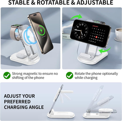 2025 MagSafe 3-in-1 charging station with night light for iPhone, Apple Watch, AirPods travel and bedside use