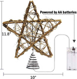 Christmas Tree Topper Farmhouse Christmas Decor Christmas Tree Decorations Rattan Natural Christmas Tree Star with 10 Warm LED Lights for Rustic Christmas Ornaments Holiday Seasonal Decoration 10 Inch