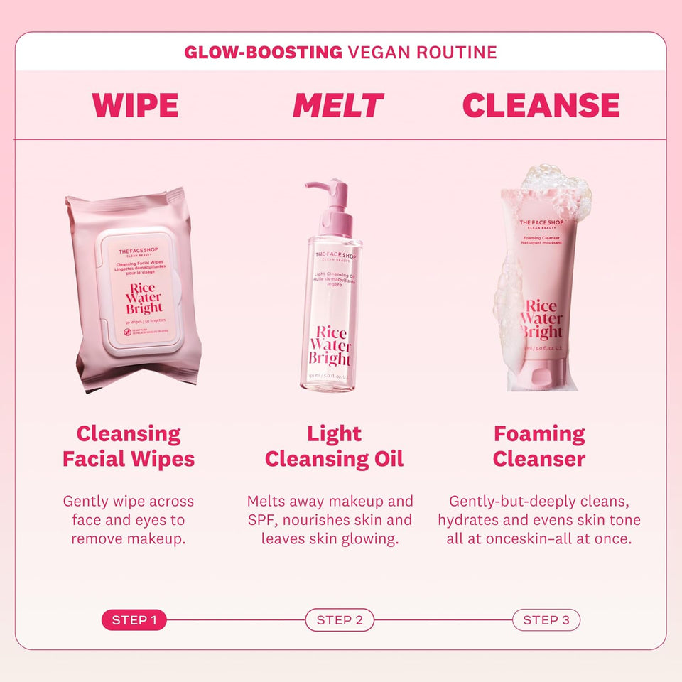 The Face Shop Rice Water Bright Makeup Remover Wipes with Rice Extract for Brightening and Moisturizing
