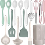 Silicone Cooking Utensils Set - 446°F Heat Resistant Kitchen Utensils,Turner Tongs,Spatula,Spoon,Brush,Whisk,Kitchen Utensil Gadgets Tools Set for Nonstick Cookware,Dishwasher Safe (BPA Free)