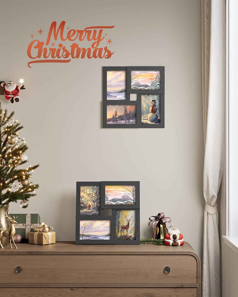 SONGMICS 4x6 Collage Picture Frames, Family Photo Collage Frame Set of 4 for Wall Decor, Glass Front, Wall Hanging or Tabletop, Christmas Gift, Ink Black URPF25BK