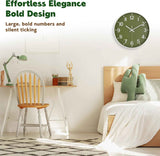 Silent Wall Clock Non-Ticking Battery Operated – Modern Olive Green Analog Wall Clock for Living Room, Kitchen, Office, Bedroom – Stylish Home Wall Decor Clock, 8 Inch
