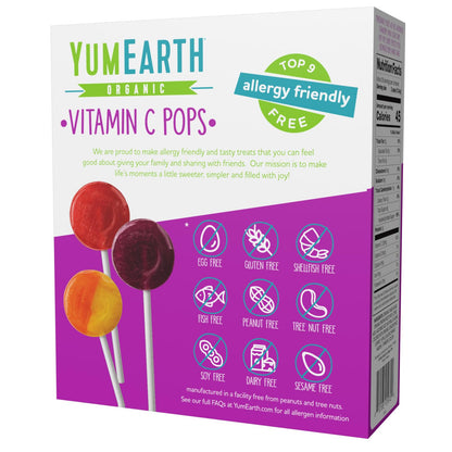 YumEarth Organic Vitamin C Pops Variety Pack, 60 Fruit Flavored Favorites Lollipops, Allergy Friendly, Gluten Free, Non-GMO, Vegan, No Artificial Dyes