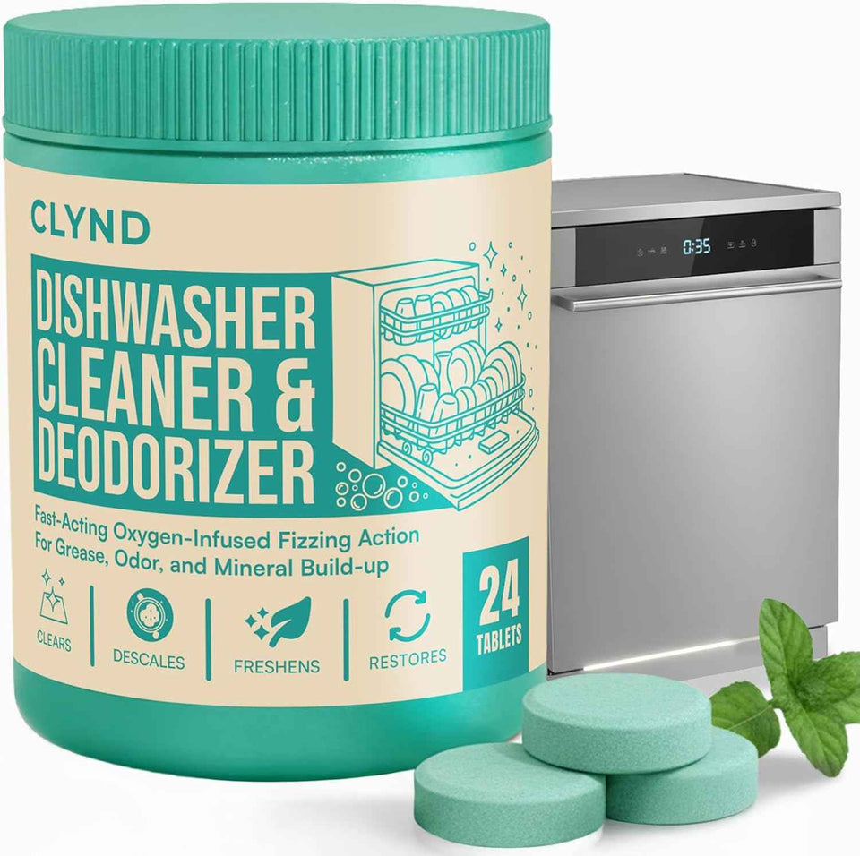 Dishwasher cleaner and deodorizer tablets - 24 pack, heavy duty, natural descaler and odor eliminator