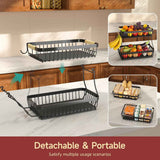 2 Tier Fruit Basket for Kitchen Counter with 2 Mobile Banana Hangers, 2025 Pro Detachable Metal Fruit Bowl with Wooden Handle, Fruit Holder for Bread Snack Veggies with Protective Mats