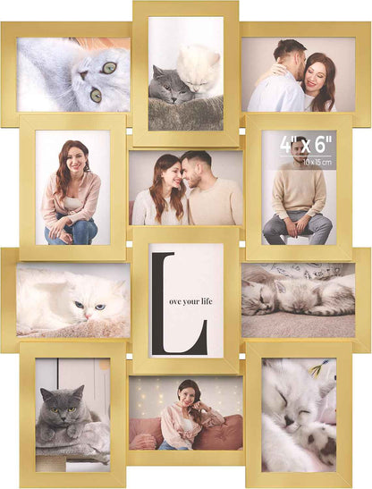 SONGMICS Collage Picture Frames, 4x6 for Wall Decor Set of 12, Multi Family Photo for Gallery Decor, Hanging Display, Assembly Required, Christmas Gift, Ink Black URPF26BK