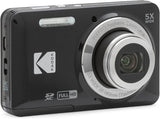 Kodak PIXPRO FZ55-BK 16MP CMOS Sensor Digital Camera 5X Optical Zoom 28mm Wide Angle 1080P Full HD Video 2.7" LCD Vlogging Camera (Black)