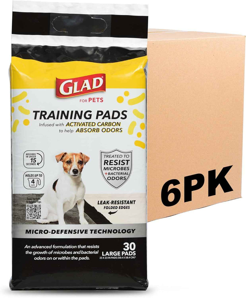 Glad for Pets Black Charcoal Puppy Training Pads with Odor Control and Pheromone Attractant, Leak Resistant Dog Potty Pads for House Training Puppies and Dogs, 23 x 23 in, 50 Count