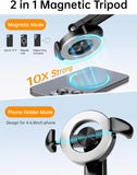 70" Magnetic Phone Tripod, Selfie Stick Tripod for iPhone Magsafe with Rechargeable Remote & 2 in 1 Magnetic Holder, Portable Cellphone Stand for Recording Travel, Compatible with iPhone and Android
