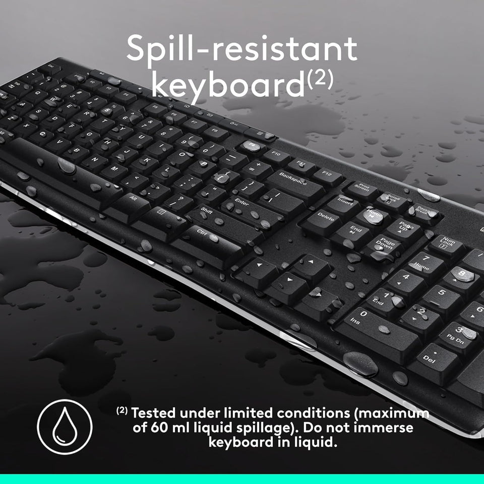 Logitech MK270 Wireless Keyboard and Mouse Combo for Windows, 2.4 GHz, 8 Multimedia Keys, PC, Laptop, Wireless Keyboard Compact Mouse Combo - Black