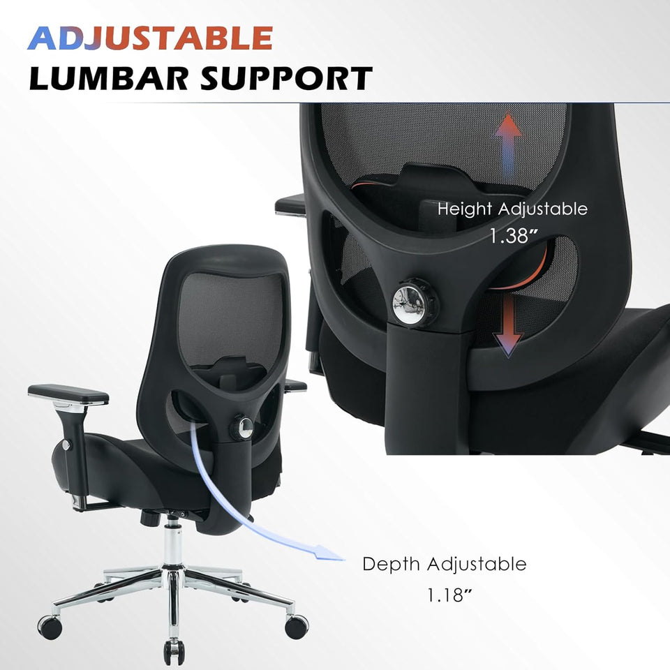 BOSMILLER 700lbs Big and Tall Office Chair with Wide Thick Seat Cushion for Sitting All Day,Ergonomic Mesh Desk Chair with Adjustable Lumbar Support for Heavy People,4D Armrests