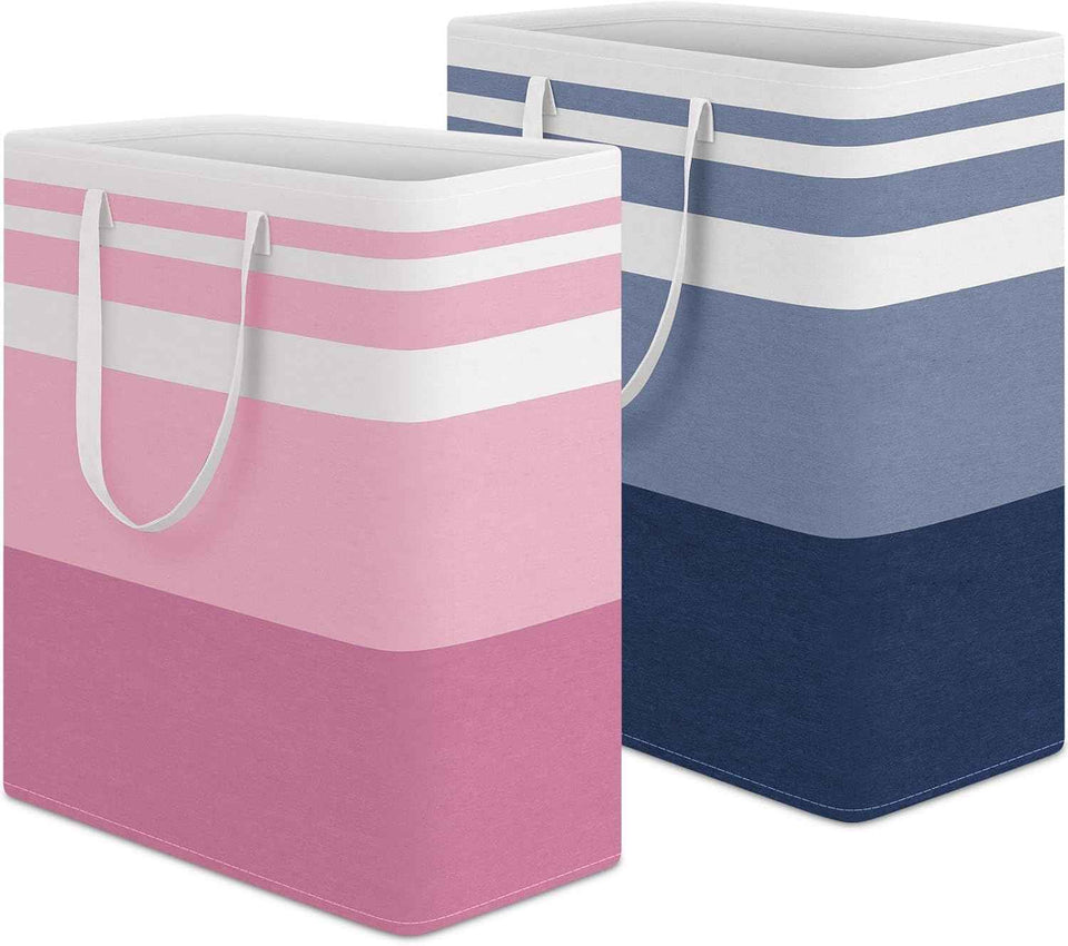 HomeHacks 2 Pack Large Laundry Baskets, Waterproof, Freestanding Laundry Hampers, Collapsible Clothes Hamper with Reinforced Handles in Laundry Room, College Dorm, Bathroom, Bedroom (Grey, 75Lx2)