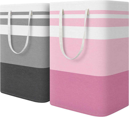 HomeHacks 2 Pack Large Laundry Baskets, Waterproof, Freestanding Laundry Hampers, Collapsible Clothes Hamper with Reinforced Handles in Laundry Room, College Dorm, Bathroom, Bedroom (Grey, 75Lx2)