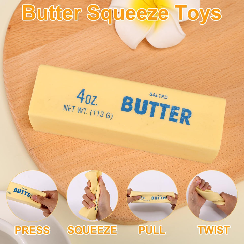 Lyreh 1pcs Squeeze Butter Squishy Toy, PU Material Butter Stick Slow Rising Squeeze Food Fidget Toy for Office School (Light Yellow)
