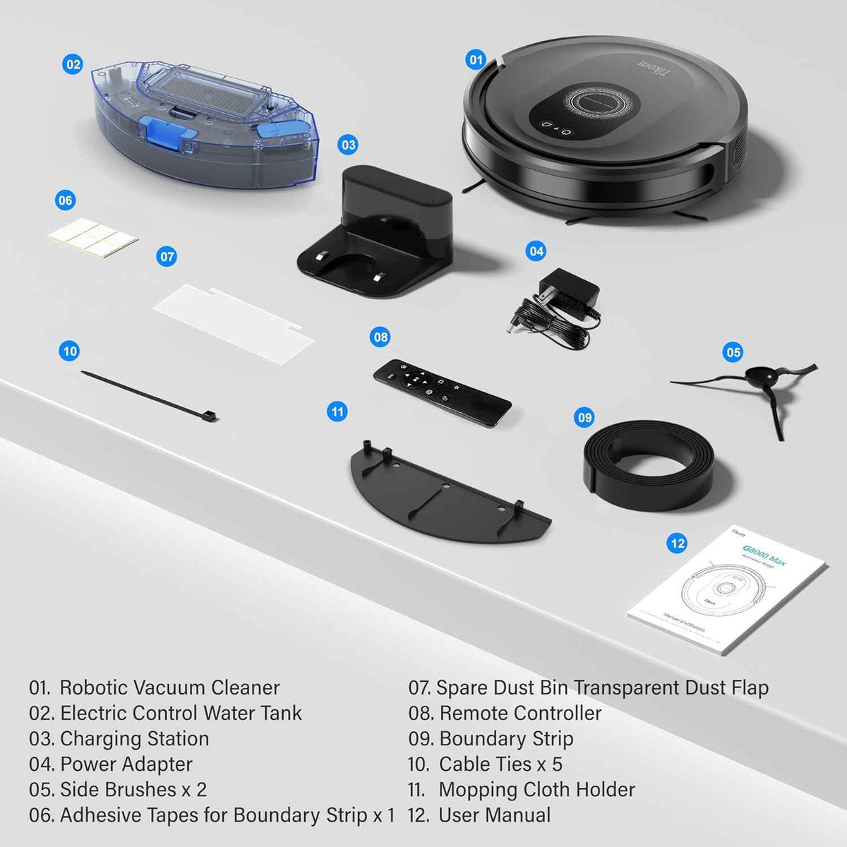 Tikom Robot Vacuum and Mop Combo, 5000Pa Robotic Vacuum Cleaner, 150 Min Max, App & Remote Control, Ideal for Hard Floor, Carpet, Pet Hair, Self-Charge(G8000 Max)