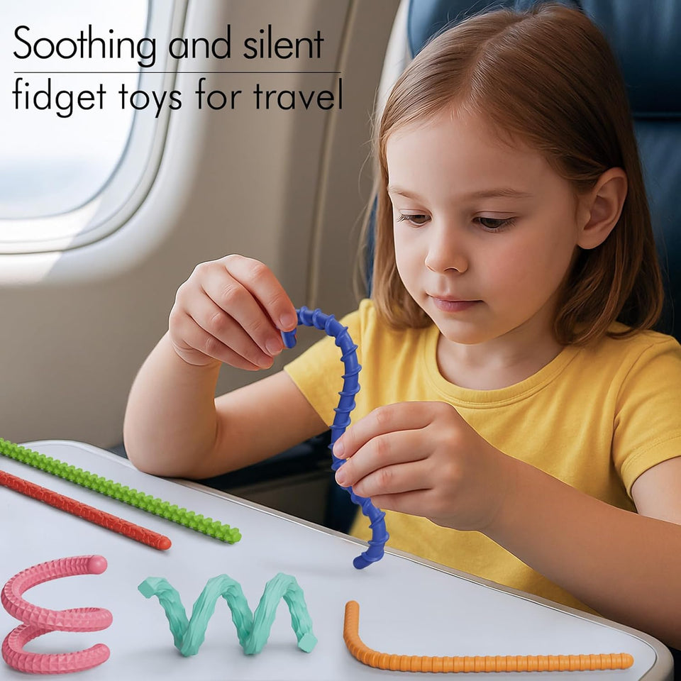 Sensory Fidget Toys for Kids Adults,6PCS Flexible Fidget Sticks for Stress Anxiety Autistic ADHD, Calm Down Travel Airplane Classroom Students Prizes Toys, Stocking Stuffers for Teens Boys Girls