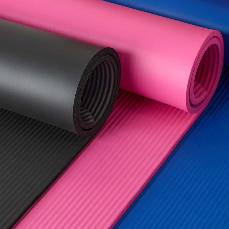 1/2 Inch Extra Thick Exercise Yoga Mat with Carrying Strap, Cushioned Support, for Fitness and Gym Workouts