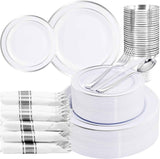 WELLIFE 700 Pieces Gold Plastic Dinnerware Set for 100 Guests - Includes Plates, Cups, Napkins, and Disposable Cutlery - Elegant White & Gold Design, Perfect for Parties and Events