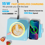 Coffee Mug Warmer, Smart Mug Warmer, 15W Wireless Phone Charging, 3 Heat Settings Temperature Controlled, 8H Auto Off, Candle Warmer, Safe for Heating Coffee, Beverage, Milk, Tea (Blue)