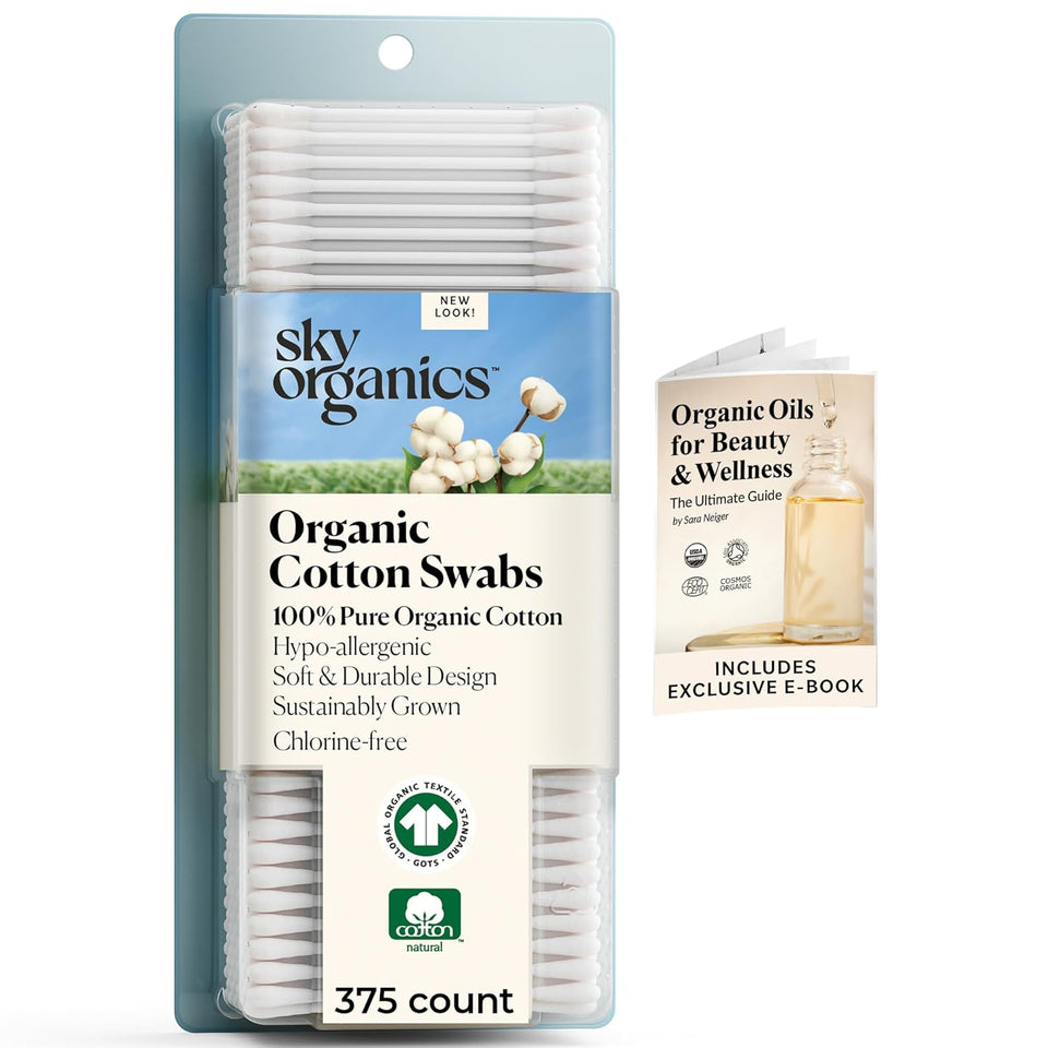 Sky Organics organic baby cotton swabs, 60 count, ultra soft, baby safe tips, strong and durable, hypoallergenic, chlorine free