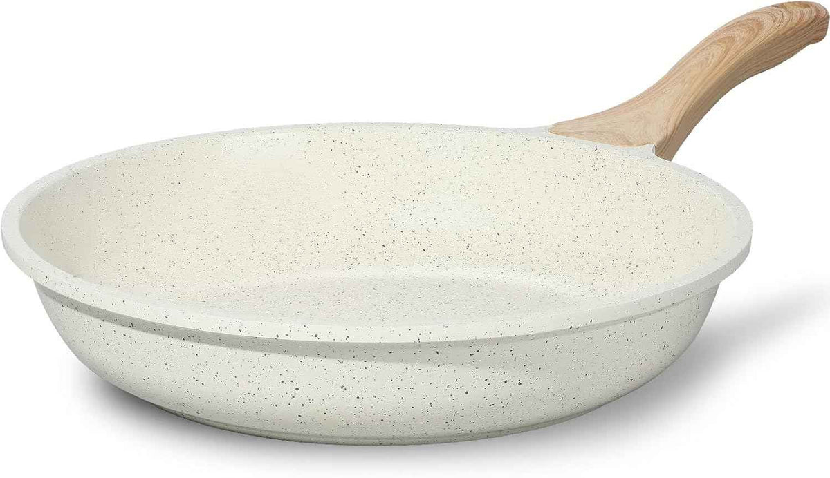 ESLITE LIFE Nonstick Ceramic Frying Pan Skillet, Non-Toxic Egg Omelette Kitchen Cooking Pans Compatible with All Stovetops (Gas, Electric & Induction), PTFE & PFOA Free (White, 8'')