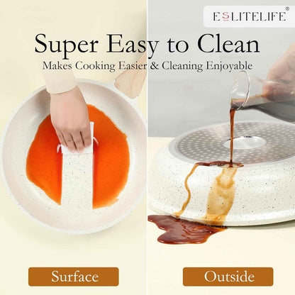 ESLITE LIFE Nonstick Ceramic Frying Pan Skillet, Non-Toxic Egg Omelette Kitchen Cooking Pans Compatible with All Stovetops (Gas, Electric & Induction), PTFE & PFOA Free (White, 8'')