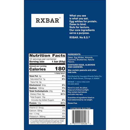 RXBAR Protein Bars, Protein Snack, Snack Bars, Blueberry, 22oz Box (12 Count)