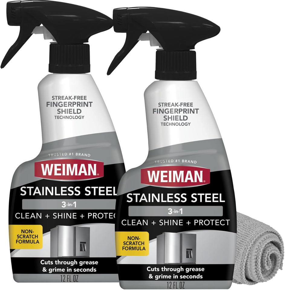 Weiman Stainless Steel Cleaner and Polish - 2 Pack - Removes Fingerprints, Residue, Water Marks and Grease from Appliances w/Buffing Towel