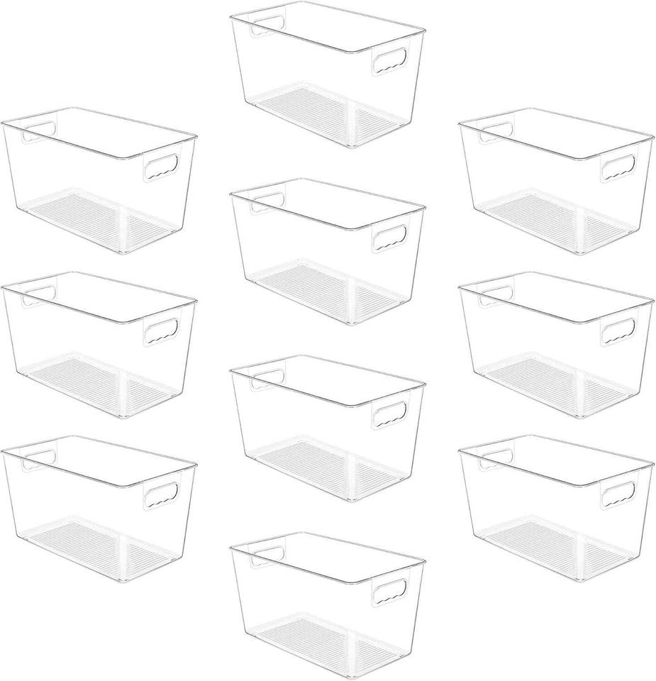 YIHONG 6 Pack Clear Pantry Organizer Bins, Plastic Containers with Handle for Kitchen,Freezer,Cabinet,Closet,Bathroom Under Sink Storage
