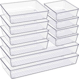 Criusia 10 Pack Large Clear Plastic Drawer Organizer Set 3 Size Versatile Bathroom Vanity Organizer Trays
