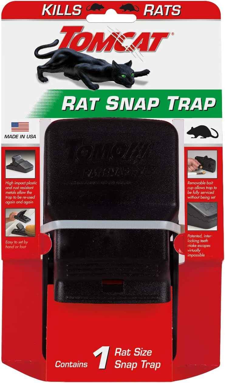 Tomcat Rat Snap Trap, 1 Rat Size Trap - Reusable - Effectively Kill Rats - Ideal for Home and Farm Use