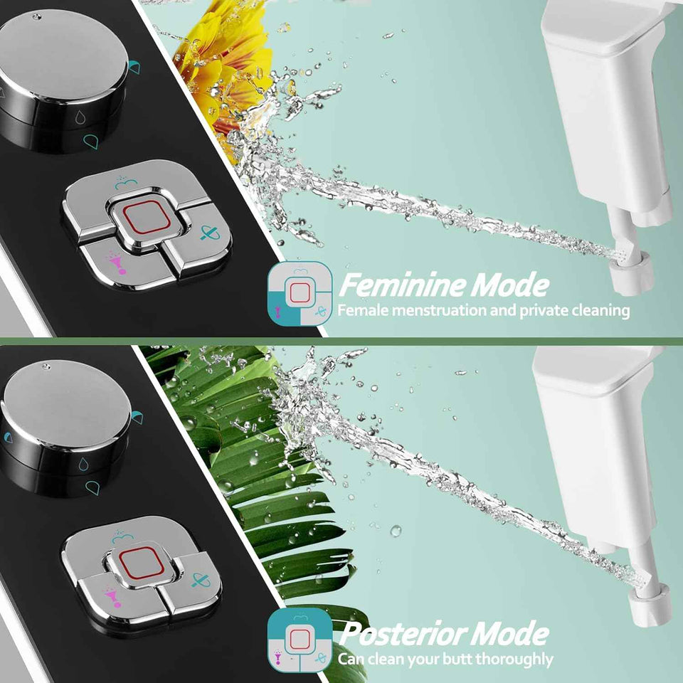 SAMODRA Bidet Attachment, Non-Electric Cold Water Bidet Toilet Seat Attachment with Pressure Controls, Retractable Self-Cleaning Dual Nozzles for Frontal & Rear Wash - Black