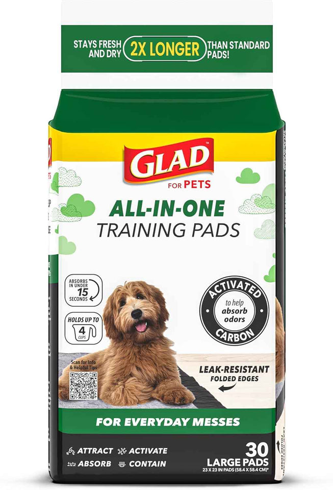 Glad for Pets Black Charcoal Puppy Training Pads with Odor Control and Pheromone Attractant, Leak Resistant Dog Potty Pads for House Training Puppies and Dogs, 23 x 23 in, 50 Count