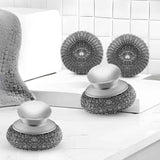 Stainless steel wool scrubber with 2 replacement pads for cleaning metal pans, pots, grills, and more