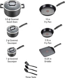 T-fal Signature Nonstick Cookware Set, 12 Piece, Oven Safe, Black, Dishwasher Safe, Kitchen Cooking Set