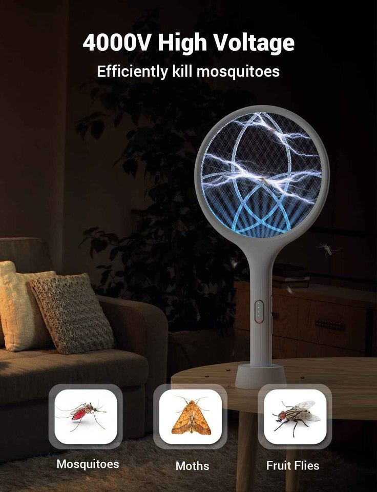 yissvic electric fly swatter 4000v bug zapper racket dual modes mosquito killer purple light rechargeable indoor home