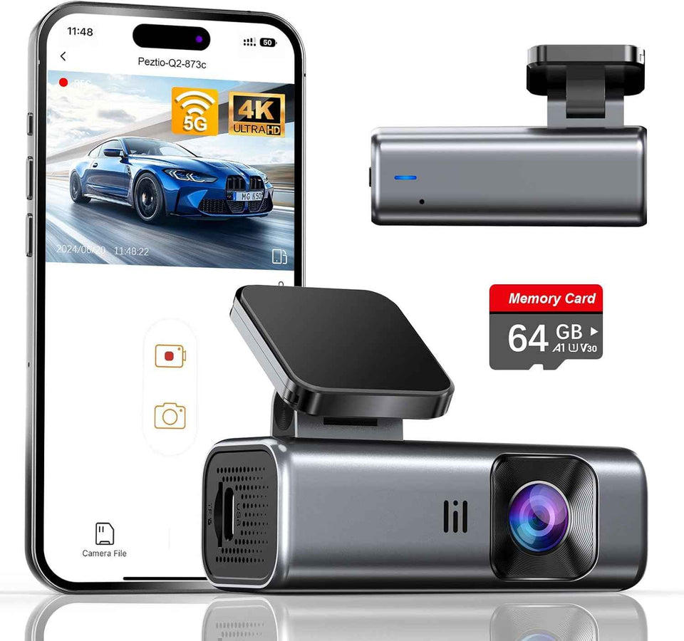 Galphi-Q2 4K Mini Dash Cam with 5G WiFi, 64GB Card, Super Night Vision, Loop Recording