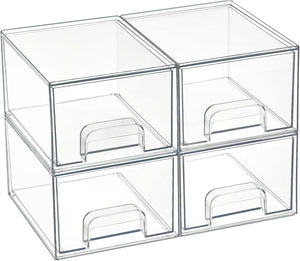 Vtopmart 4 Pack Small Clear Stackable Storage Drawers,Acrylic Bathroom Makeup Organizer,Plastic Storage Bins For Vanity, Undersink, Kitchen Cabinets, Pantry, Home Organization