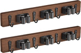 Mop and Broom Holder Wall Mount - Rustic Wood Broom Mop Hanger - Wall Mounted Garden Tool Rack Organizer for Closet Garage Laundry Room Kitchen Decor With 4 Slots & 4 Hooks - Rayz Mart