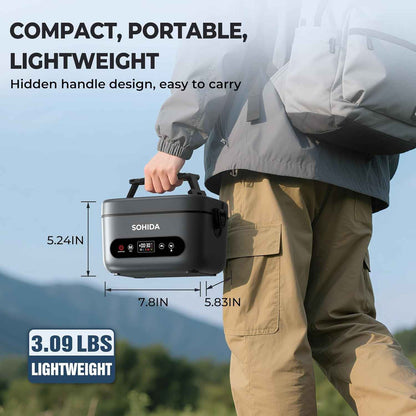 100W Cordless Electric Lunch Box for Adults & Men, Rechargeable Battery Powered Heated Lunch Box, 1.2L Portable Food Warmer Lunchbox with 5-Sided Heating for Work Car Outdoor Use
