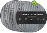 Walfos Silicone Trivet Mats - 4 Heat Resistant Pot Holders, Multipurpose Non-Slip Hot Pads for Kitchen Potholders, Hot Dishers, Jar Opener, Spoon Holder, Food Grade Silicone & BPA Free (Black)