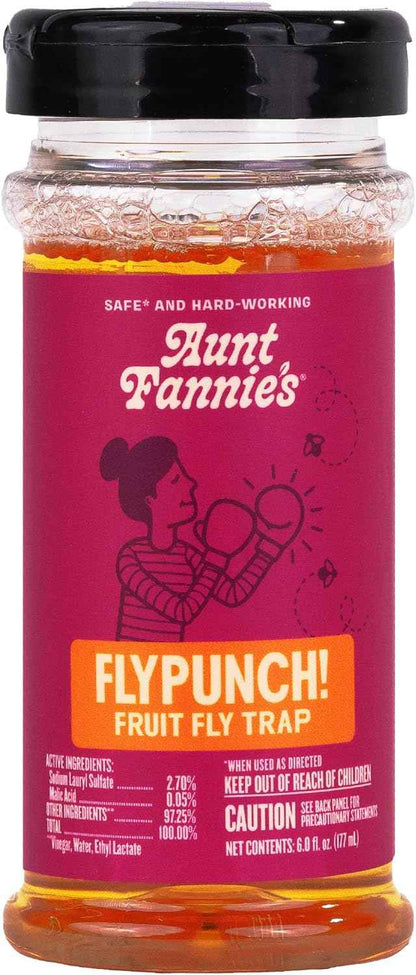 Aunt Fannie's FlyPunch Fruit Fly Trap for Indoor and Kitchen Use, Ready to Use, Made with Plant Based Ingredients, Safe Near Food, Each Bottle Lasts Up to 30 Days, Pack of 2