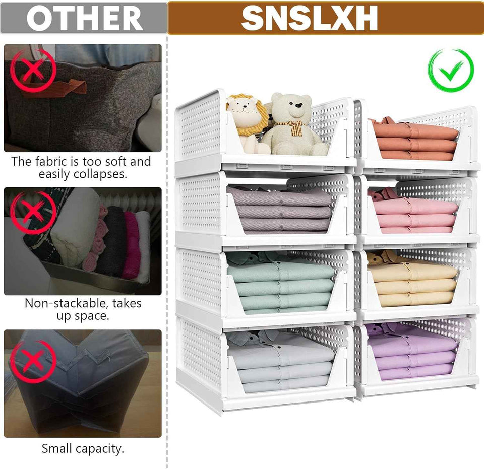 SNSLXH 5 Pack Stackable Closet Storage Baskets, Multifunctional and Foldable Closet Organizer for Bathroom Kitchen Laundry Room Wardrobe Storage