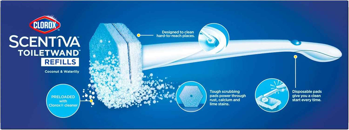 CLOROX Scentiva ToiletWand Toilet Cleaner Refills, Toilet brush, Coconut and Waterlily, 10 Count
